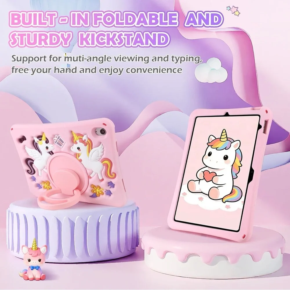 Coolden Unicorn Kids iPad Case A16 11th/10th Gen 11”/10.9” w/ Strap Pink